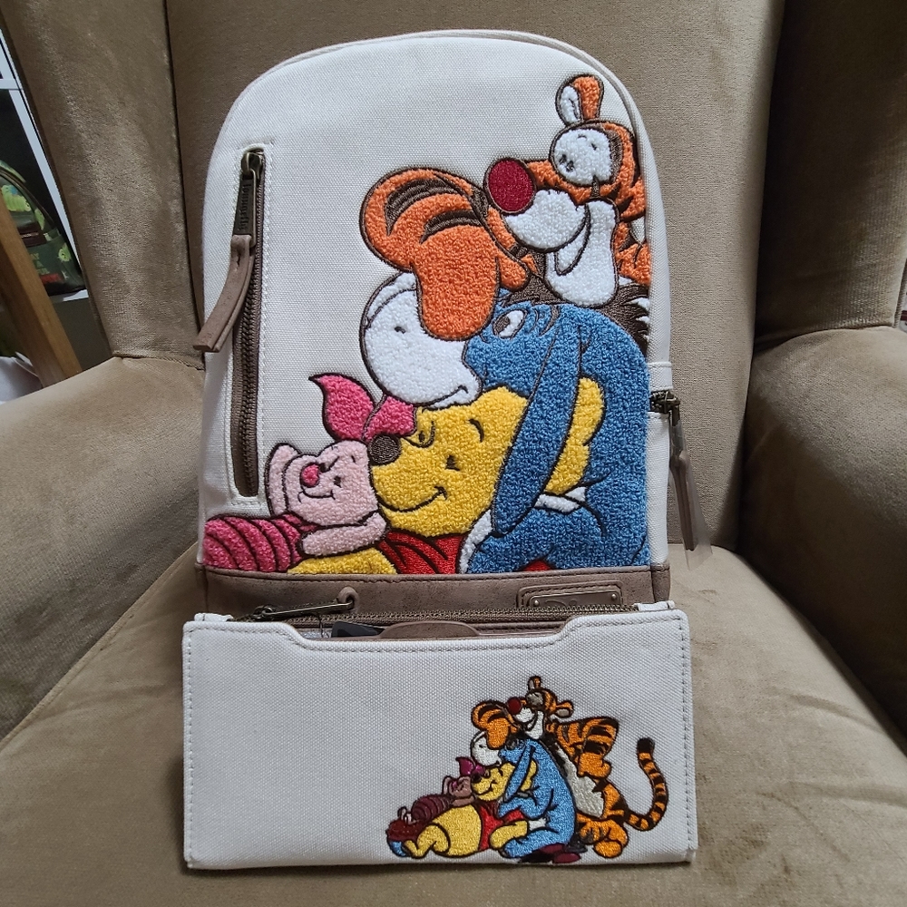 Loungefly Disney Winnie the Pooh Chenille, Canvas Mini Backpack & Wallet